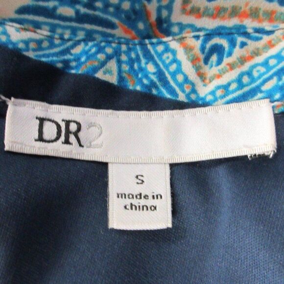 DR2 Daniel Rainn Blue Sleeveless Shift Geometric Patch Dress Size S Pleated Back - Picture 5 of 12
